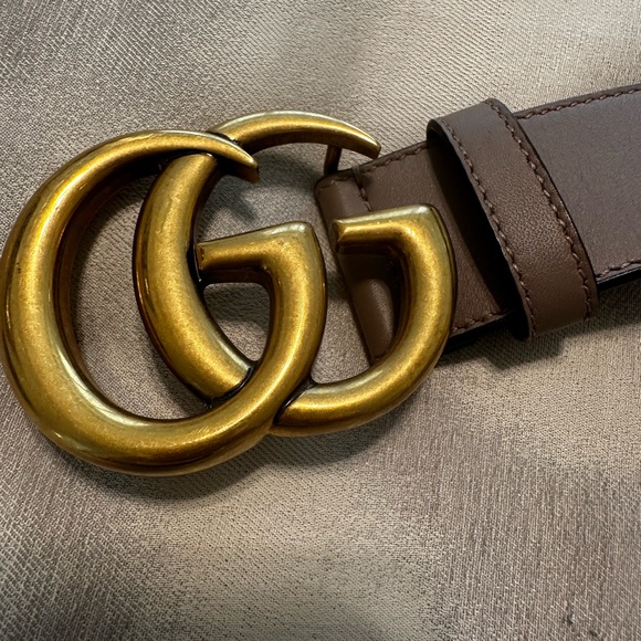 Gucci Taupe Belt with Gold Buckle - Picture 4 of 5